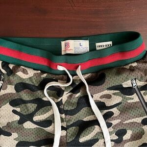 Men's Thick Camo Shorts with Green & Red Waistband and White
Strings